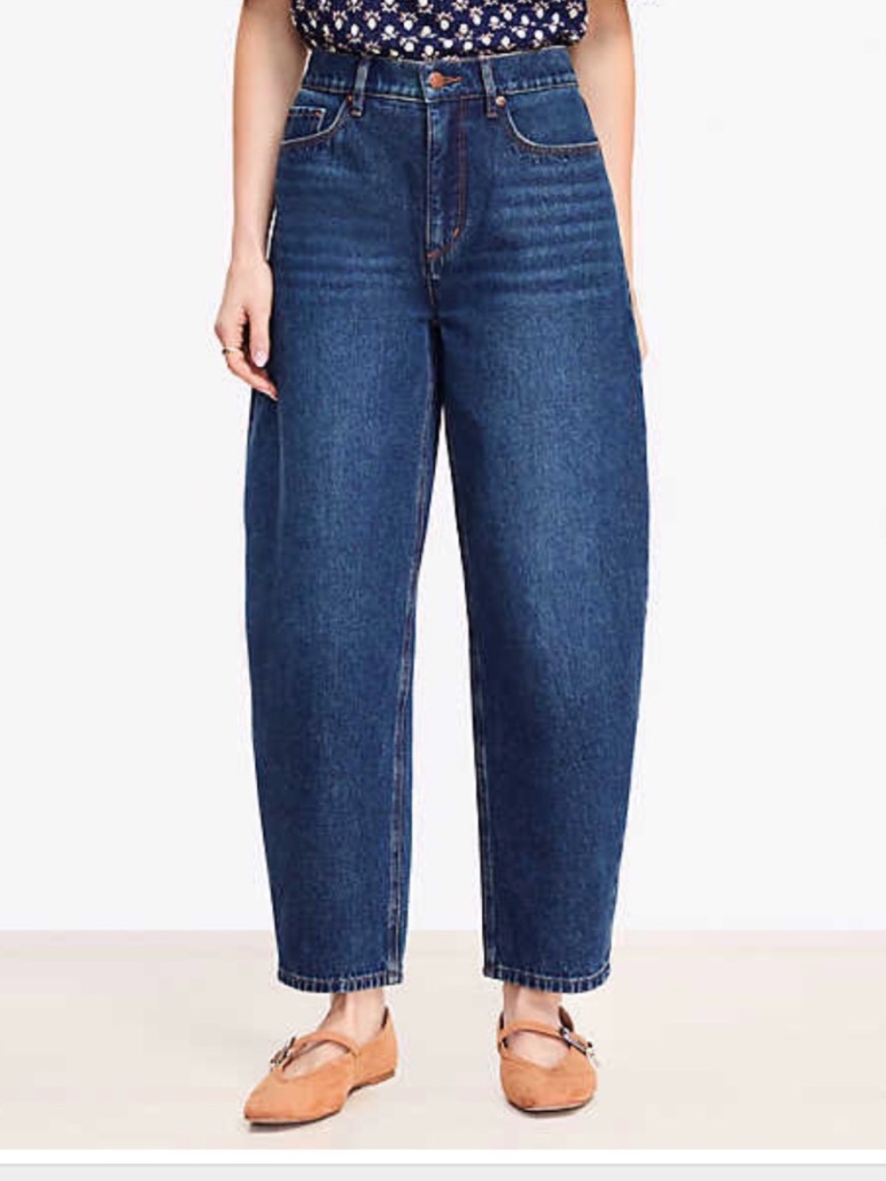 NWT - LOFT Curvy High Rise Barrel Jeans in Authentic Dark Wash
